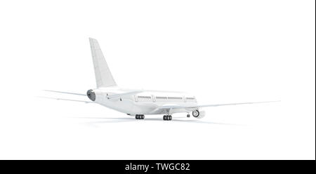 Blank white boeing mockup stand, half front view, isolated, 3d rendering. Empty craft jet mock ...