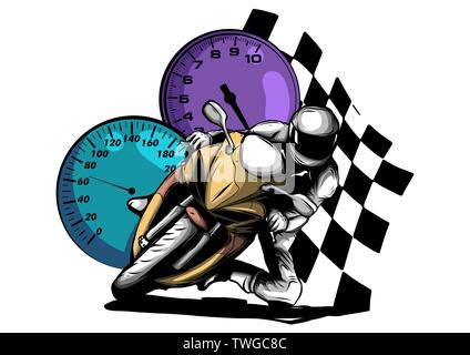 Road motorcycle rider, abstract vector silhouette, motor sport logo illustration Stock Vector