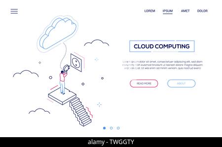 Cloud computing - line design style isometric web banner Stock Vector
