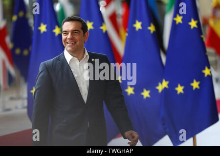 (190620) -- BRUSSELS, June 20, 2019 (Xinhua) -- Greek Prime Minister Alexis Tsipras arrives for the EU summer summit in Brussels, Belgium, June 20, 2019. (Xinhua/Zhang Cheng) Stock Photo