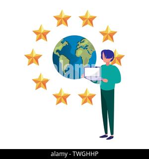 copyright of intellectual digital man laptop world vector illustration Stock Vector
