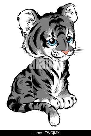 vector Illustration of cute baby tiger lies Stock Vector