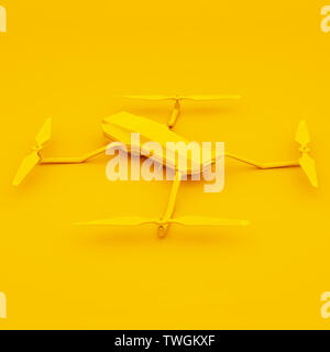 Yellow quadcopter on yellow background. 3d rendering. Stock Photo