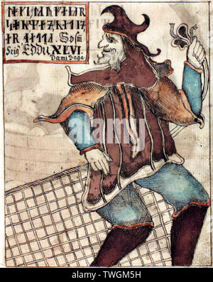Loki with a fishing net, 1760 illustration of the Norse god from a 1760 Icelandic manuscript.