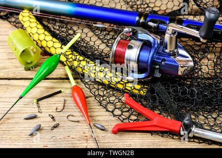 Fishing tackle. Fishing rod, floats, fishing rod holder, hooks and