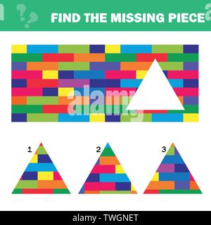 Visual logic puzzle with blocks. Find missing piece - Puzzle game for Children. Worksheet for kids. Stock Vector