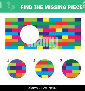 Visual logic puzzle with blocks. Find missing piece - Puzzle game for Children. Worksheet for kids. Stock Vector