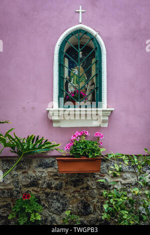 Small shrine on Valverde Street in Aci Castello comune in the Metropolitan City of Catania on Sicily Island in Italy Stock Photo