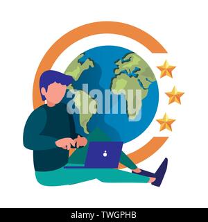 copyright of intellectual digital laptop man vector illustration Stock Vector