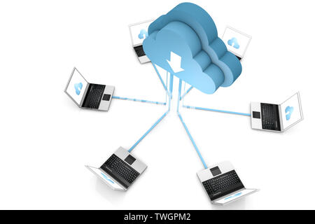 3d data cloud and laptops on white Stock Photo