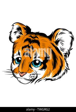 vector Illustration of cute baby tiger lies Stock Vector