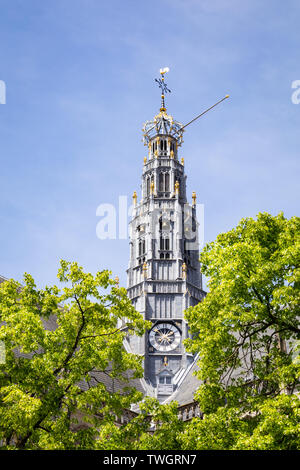 Tower of the Saint Bavo Church, a reformed protestant church in the city center of Haarlem in the Netherlands dating from the 15th century. Stock Photo
