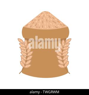 Sack of grain flat icon, spike of grain, agriculture, harvest vector illustration isolated on white background Stock Vector