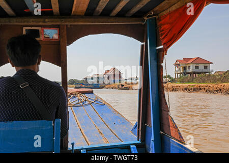 The view from a tourist  boat at Kampong Phluk, a village built on stilts on Tonlé Sap Lake, near to Siem Reap, Cambodia, South East Asia Stock Photo