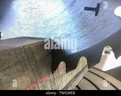 Circular Saw. Carpenter Using Circular Saw for wood Stock Photo