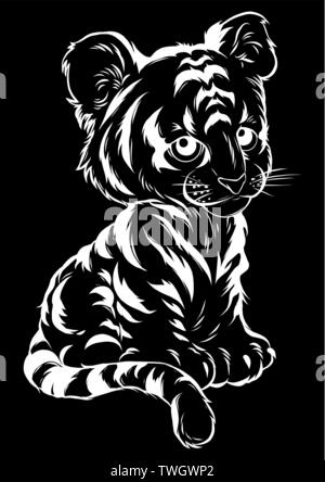 vector Illustration of cute baby tiger lies Stock Vector