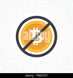 Sign no bit-coin on white background. Not allowed sign for bit-coin. Concurrency vector illustration Stock Vector