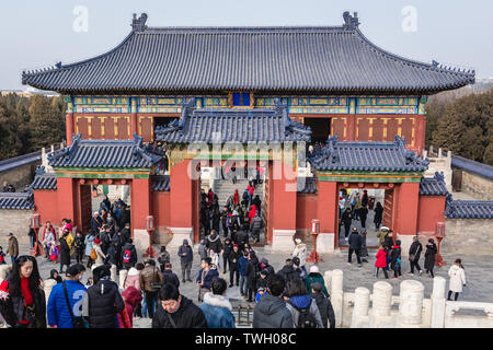 Gate between Huang Qian Dian - Imperial Hall of Heaven and Hall of Prayer for Good Harvests in Temple of Heaven in Beijing, China Stock Photo