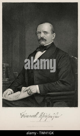 Otto von Bismarck (1815-98), Prussian Statesman and First Chancellor of the German Empire 1871-90, Seated Portrait, Steel Engraving, Portrait Gallery of Eminent Men and Women of Europe and America by Evert A. Duyckinck, Published by Henry J. Johnson, Johnson, Wilson & Company, New York, 1873 Stock Photo