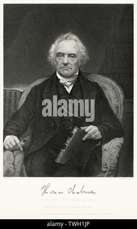 Thomas Chalmers (1780-1847), Scottish minister, professor of theology, political economist, and a leader of both the Church of Scotland and of the Free Church of Scotland, Head and Shoulders Portrait, Seated Portrait, Steel Engraving, Portrait Gallery of Eminent Men and Women of Europe and America by Evert A. Duyckinck, Published by Henry J. Johnson, Johnson, Wilson & Company, New York, 1873 Stock Photo