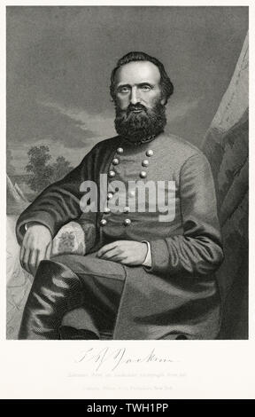 Thomas Jonathan 'Stonewall' Jackson (1824-63), Confederate General during American Civil War, Seated Portrait, Steel Engraving, Portrait Gallery of Eminent Men and Women of Europe and America by Evert A. Duyckinck, Published by Henry J. Johnson, Johnson, Wilson & Company, New York, 1873 Stock Photo