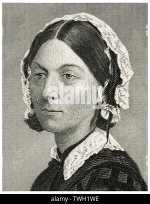 Florence Nightingale (1820-1910), English Nurse, Founder of Modern Nursing, Head and Shoulders Portrait, Steel Engraving, Portrait Gallery of Eminent Men and Women of Europe and America by Evert A. Duyckinck, Published by Henry J. Johnson, Johnson, Wilson & Company, New York, 1873 Stock Photo