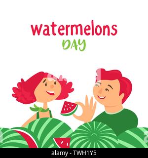 Watermelon day cute flat color vector Stock Vector