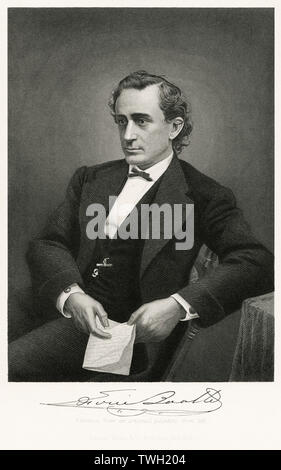 Edwin Booth (1833-93), American Actor, Seated Portrait, Steel Engraving, Portrait Gallery of Eminent Men and Women of Europe and America by Evert A. Duyckinck, Published by Henry J. Johnson, Johnson, Wilson & Company, New York, 1873 Stock Photo