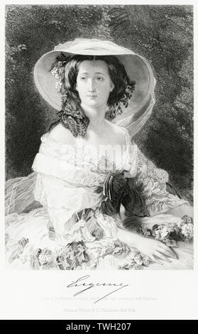 Eugénie de Montijo (1826-1920), Last Empress of France as Wife of Napoleon III, Seated Portrait, Steel Engraving, Portrait Gallery of Eminent Men and Women of Europe and America by Evert A. Duyckinck, Published by Henry J. Johnson, Johnson, Wilson & Company, New York, 1873 Stock Photo