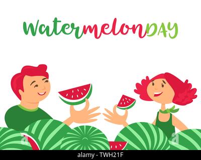 Watermelon day cute flat color vector Stock Vector