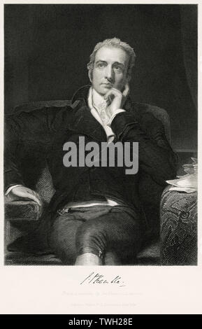 John Philip Kemble (1757-1823), Seated Portrait, Steel Engraving, Portrait Gallery of Eminent Men and Women of Europe and America by Evert A. Duyckinck, Published by Henry J. Johnson, Johnson, Wilson & Company, New York, 1873 Stock Photo
