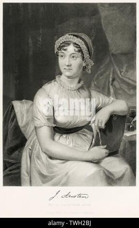Jane Austen (1775-1817), English Novelist, Seated Portrait, Steel Engraving, Portrait Gallery of Eminent Men and Women of Europe and America by Evert A. Duyckinck, Published by Henry J. Johnson, Johnson, Wilson & Company, New York, 1873 Stock Photo