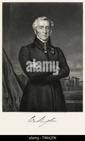 Arthur Wellesley (1769-1852), 1st Duke of Wellington, Leading British Military and Political Figure, serving twice as Prime Minister of the United Kingdom 1828-30, 1834-34, Three-Quarter Length Portrait, Steel Engraving, Portrait Gallery of Eminent Men and Women of Europe and America by Evert A. Duyckinck, Published by Henry J. Johnson, Johnson, Wilson & Company, New York, 1873 Stock Photo