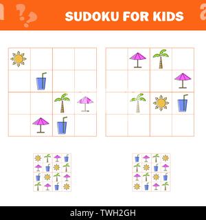 Sudoku for kids. Game for preschool kids, training logic. Puzzle game for children and toddler. Logical thinking training. Stock Vector