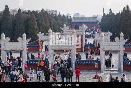 View from Circular Mound Altar in Temple of Heaven in Beijing, China - South Gate on background Stock Photo