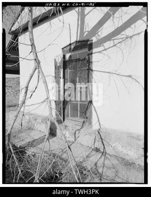 Residence, exterior detail, window rear of house, looking east. - Eugene Rourke Ranch, Residence, 40 feet west of bunkhouse, Model, Las Animas County, CO Stock Photo