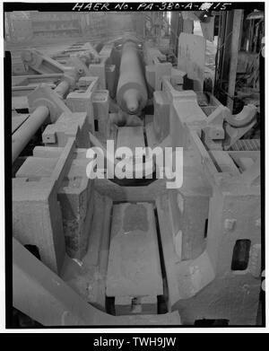 Rotary roller mandrel of no. 2 seamless line in bays 19 and 20 of the main pipe mill building looking south. - U.S. Steel National Tube Works, Main Pipe Mill Building, Along Monongahela River, McKeesport, Allegheny County, PA; Carnegie, Andrew Stock Photo