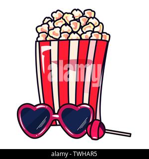 pop corn sunglasses lollipop comic pop art vector illustration Stock Vector
