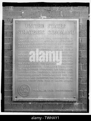 SAC Plaque, front lawn, building 500, looking east - Offutt Air Force Base, Strategic Air Command Headquarters and Command Center, Headquarters Building, 901 SAC Boulevard, Bellevue, Sarpy County, NE Stock Photo