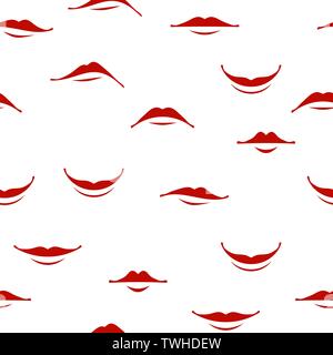 Cartoon Smile Lips Seamless Pattern. Red Female Mouth. Facial Expression. Human Sense for Taste. Dentalcare Illustration. Stock Vector