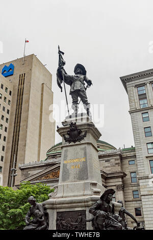 Statue of Paul de Chomedey, Sieur de Maisonneuve-Old Montreal Stock Photo