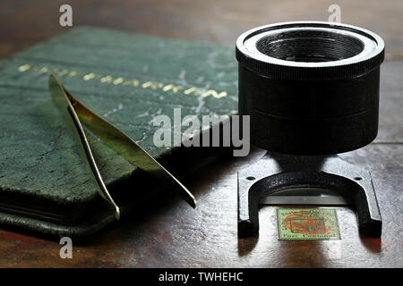 linen tester with 5 cent Geneva cantonal stamp from 1847 Stock Photo