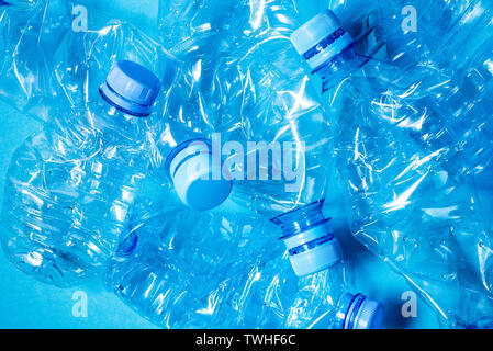 Crumpled plastic bottles of mineral water. Plastic waste Stock Photo