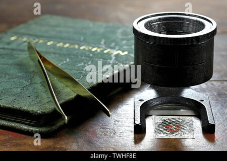linen tester with Swiss 2 1/2 Rappen Poste Locale stamp from 1850 Stock Photo
