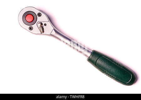 Wrench with ratchet isolated on white background. Stock Photo