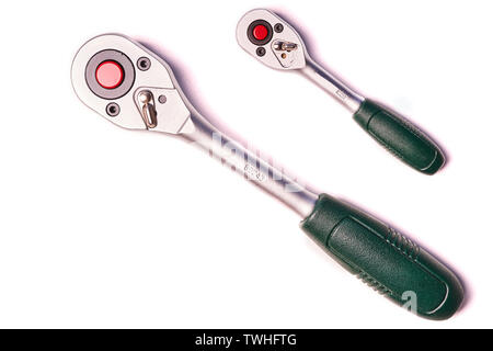 Two ratchet keys isolated on white background. Stock Photo