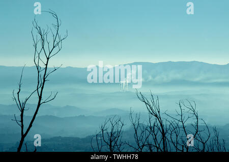 thermoelectric power plant; smoke from chimney. landscape. Stock Photo