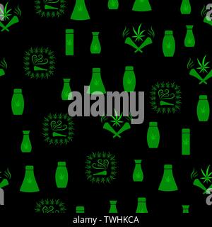 Cannabis Leaves Seamless Pattern. Drug Consumption, Medical Marijuana Use. Burning Joint.. Stock Vector