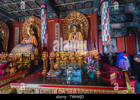 Buddha statues in Hall of Harmony and Peace courtyard in Yonghe Temple ...