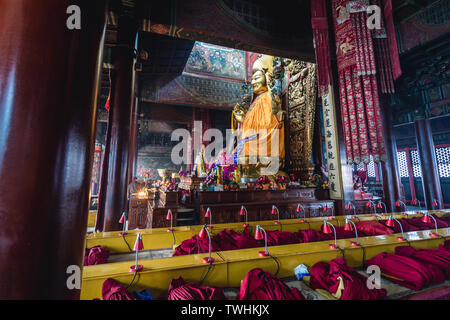 Tsongkhapa statuein Yonghe Temple also called Lama Temple of the Gelug school of Tibetan Buddhism in Beijing, China Stock Photo